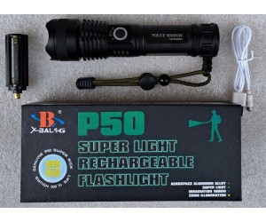 Фенер Super Light LED P50 USB акумулаторен Zoom 500м